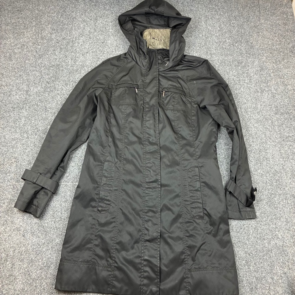 Calvin Klein Womens Size Medium Black Hooded Trench Coat Full Zip Rain Jacket